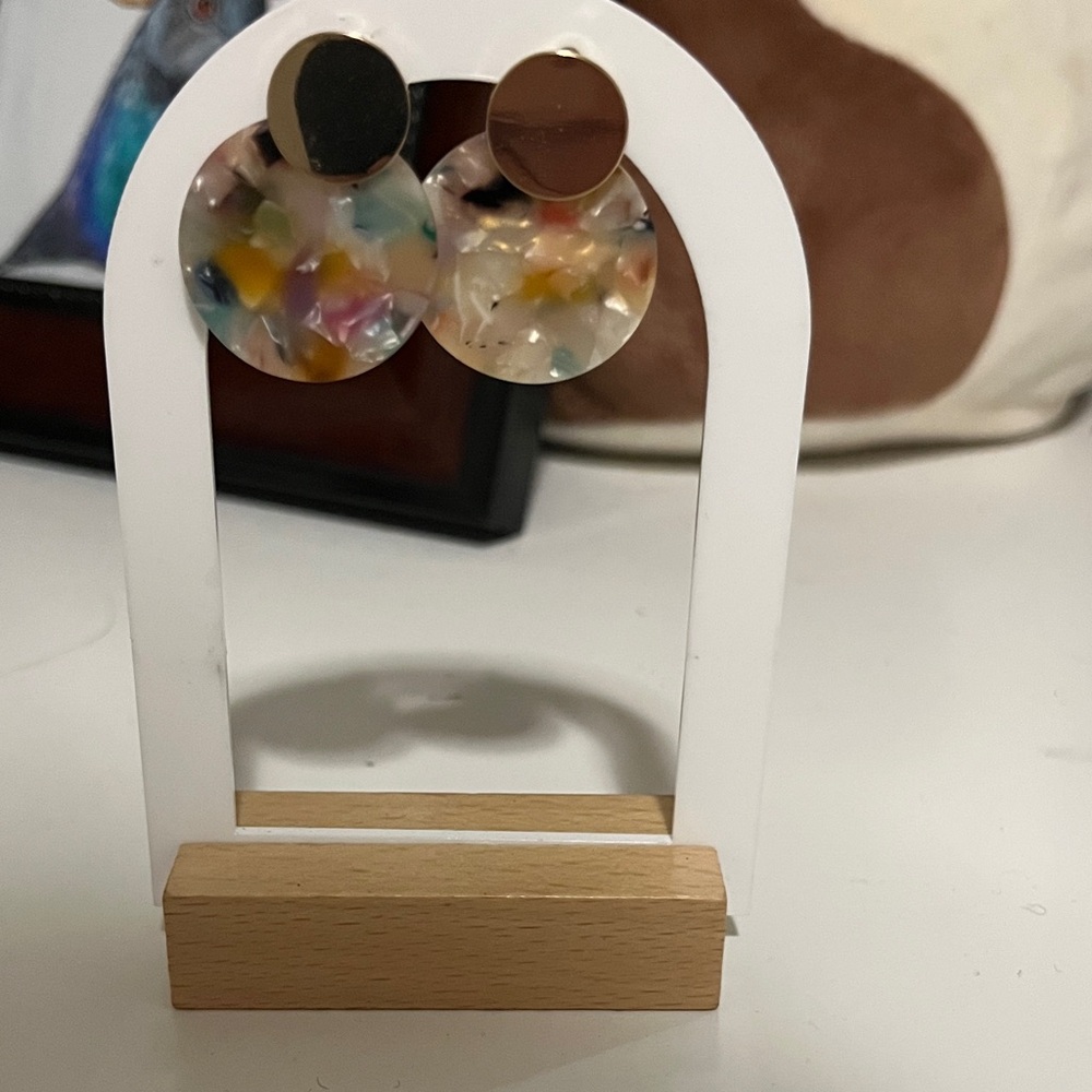 Gold Multicolor Resin Earrings small dainty